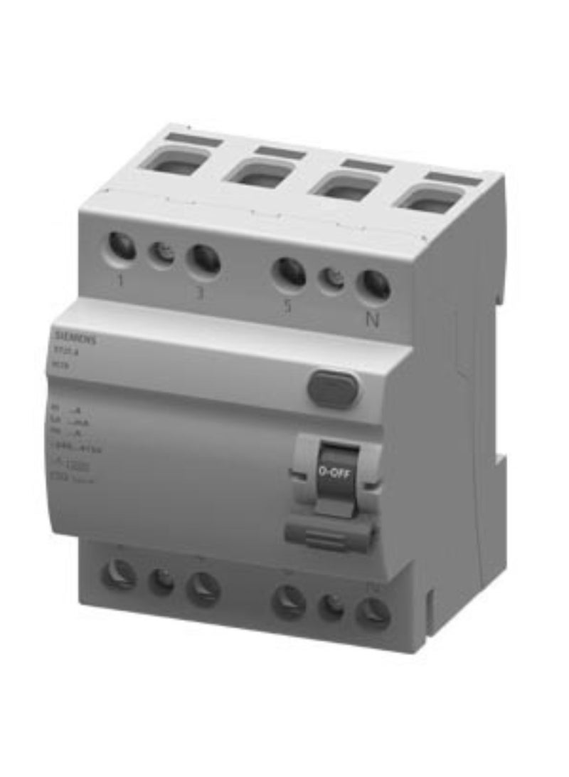 Siemens 5TJ Residual Current Circuit Breaker (RCCB), 4-Pole, 40A, 100mA, Type AC - (5TJ7444-0)